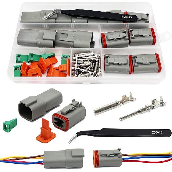 2-Pin Deutsch Stecker-Kit 10 Sätze, Graues DT Stecker-Kit, 2-Pin Wasserdichte Drahtverbinder für die Automobilindustrie, Elektrischer Steckverbinder-Kit mit 16# gestanzt