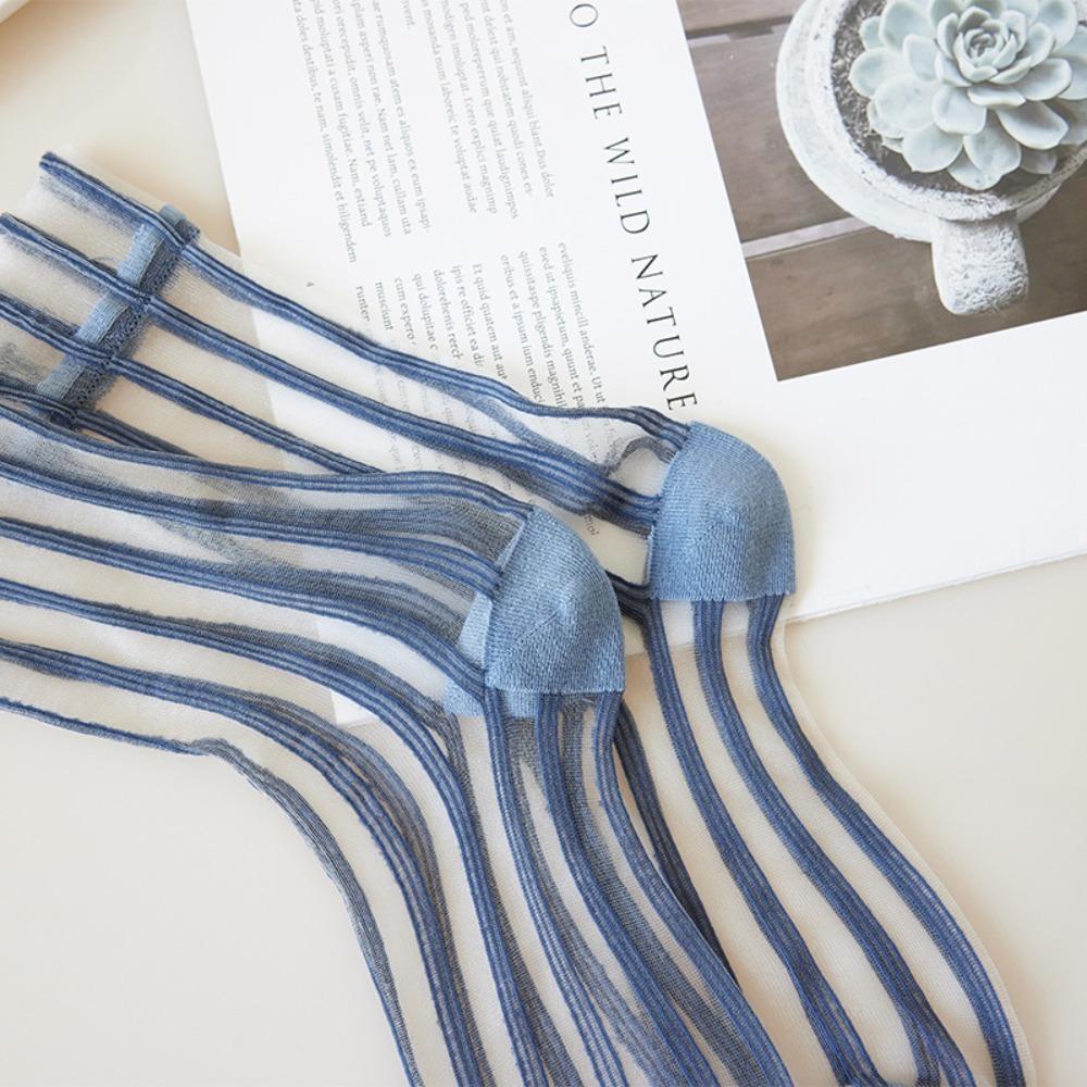 Striped Crystal Silk Socks Transparent Long Socks Fashion Summer Socks  Women