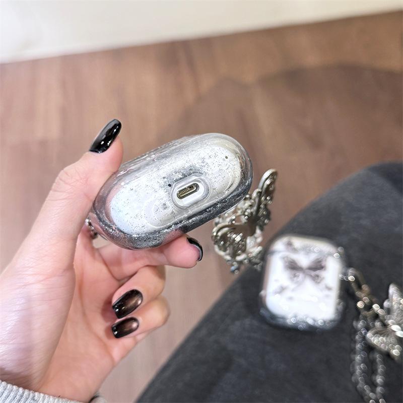 Silver Butterfly Pendant for Apple AirPods Pro1 Bluetooth Wireless Headset Cover 1/1/1 Generation Transparent Quicksand