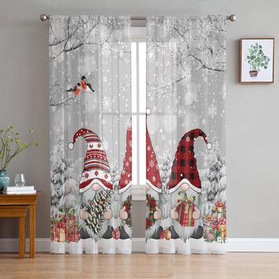 Christmas Winter Snowflake Gnome Voile Curtains Bedroom Tulle Window Curtain Living Room Blinds Drapes Light Filtering For Made Of Polyester