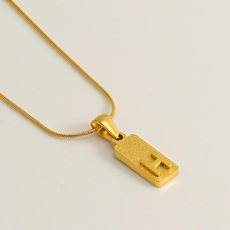 New 26 English letter pendant stainless steel pressed sand rectangular letter collarbone chain necklace female