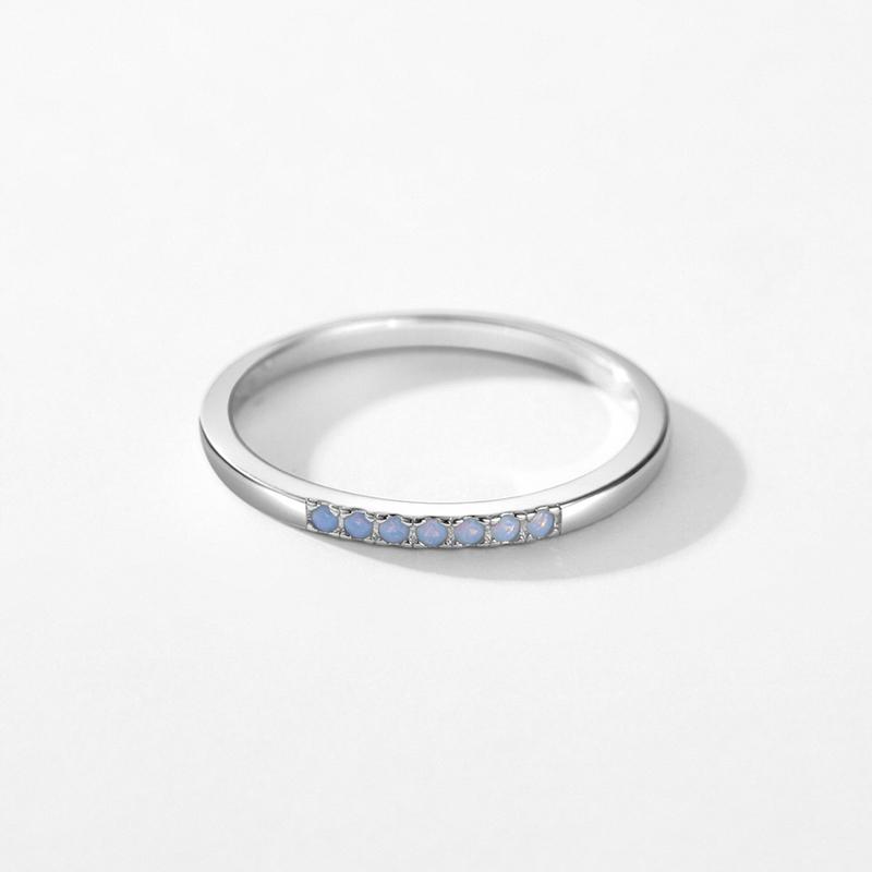 Minimalismo Argento Sterling 925 Semplice Opale Blu Impostazione Pavé Anello Dito alla Moda Impilabile Gioielli da Matrimonio Per Donna Regalo