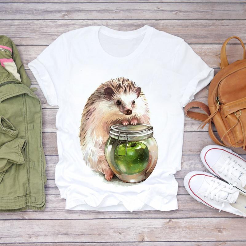 

Women Summer T Shirt Small Animals Print Retro Fashion Short Sleeve Tees Casual Printed Tops 8XL помаранчевий