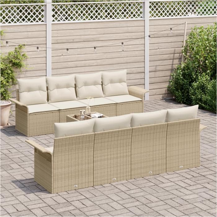 VidaXL Ensemble 9 pièces de canapés de jardin avec coussins Beige en Rotin Synthétique 3345291