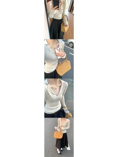 Women's Slim Fit Autumn Lapel Knit Top