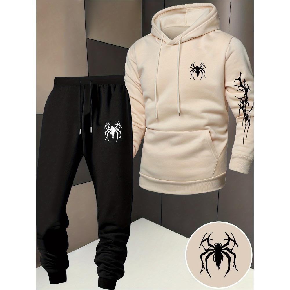 

Spider Pattern, Men s Long Sleeved Hooded Sweatshirt Two Piece Set, Casual Sweatshirt, Essential for Minimalist Street Fashion Leaders S