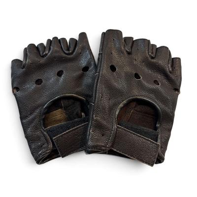 Used Vintage Genuine Leather Fingerless Gloves Black S Size Good Condition