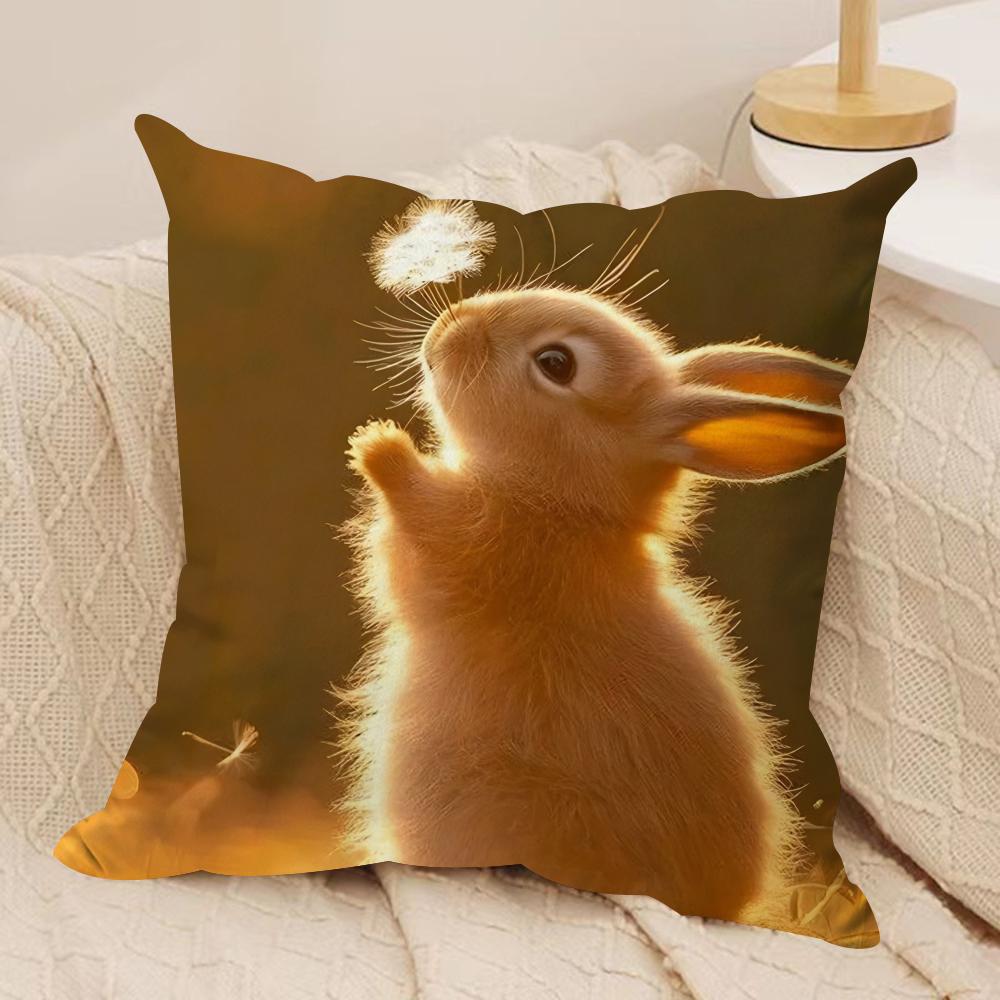 Cute Rabbit Cushion Cover Soft Plush Fabric Double-Sided Printed Sofa Cushion Cover For All Seasons Home Decor Gift