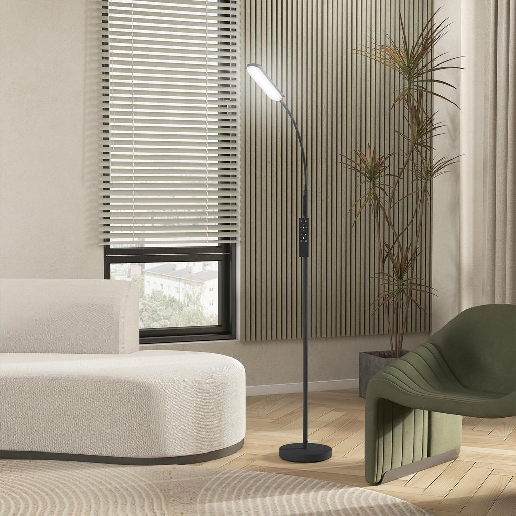LED Floor Lamp Dimmable, Remote Control, 360 degrees Gooseneck, Black