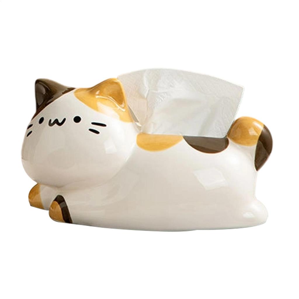 Ceramic Cat Tissue Box Cat Design Facial Paper Dispenser Funny Kitten Tissue Holder For Countertop Vanity Nightstand Bedroom