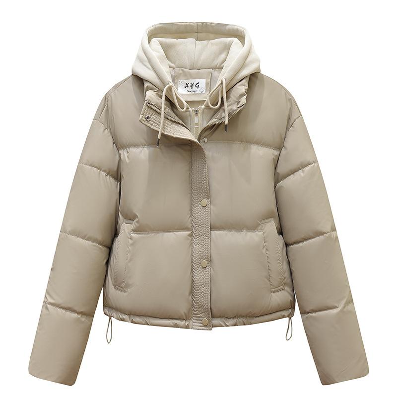 Fake Two-Piece Hooded Short Puffer Jacket With Drawstring
