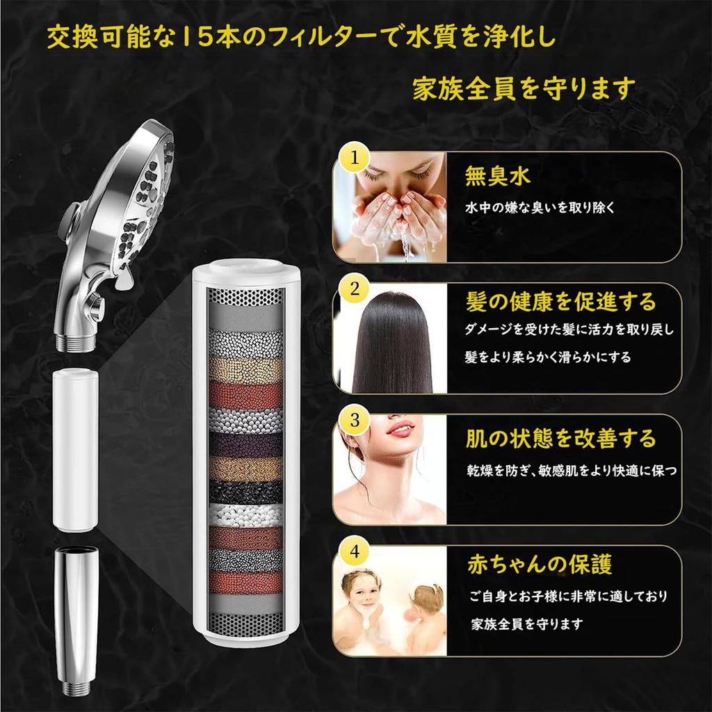 Shower head Micro nano bubbles Pore care Dirt removal Micro nano bubble shower head Water saving High cleaning power Water stop button Shower head