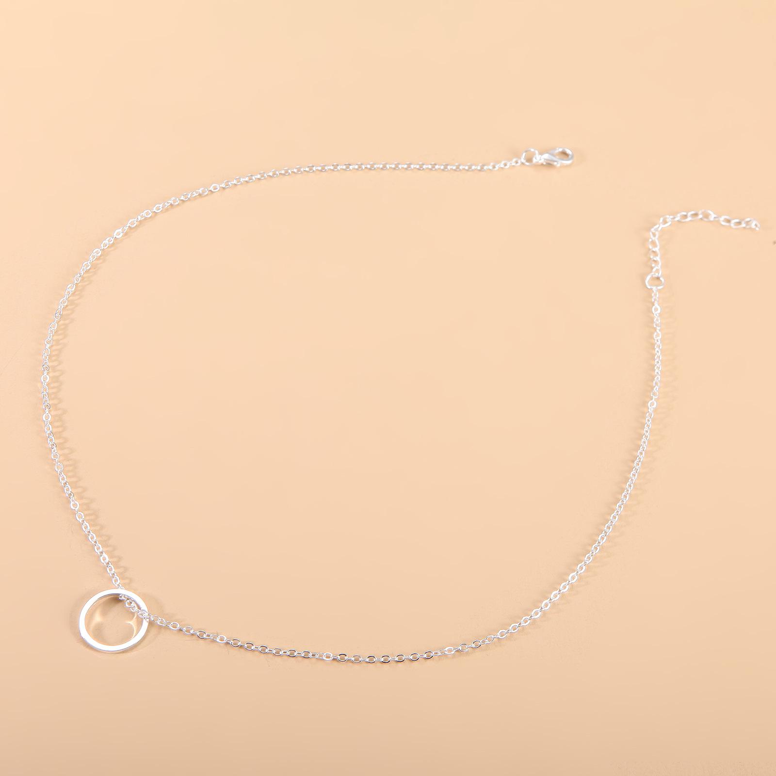 

Модное ожерелье с подвеской в виде круга на модной сплавной цепочке - Модный корейский стиль серебряный