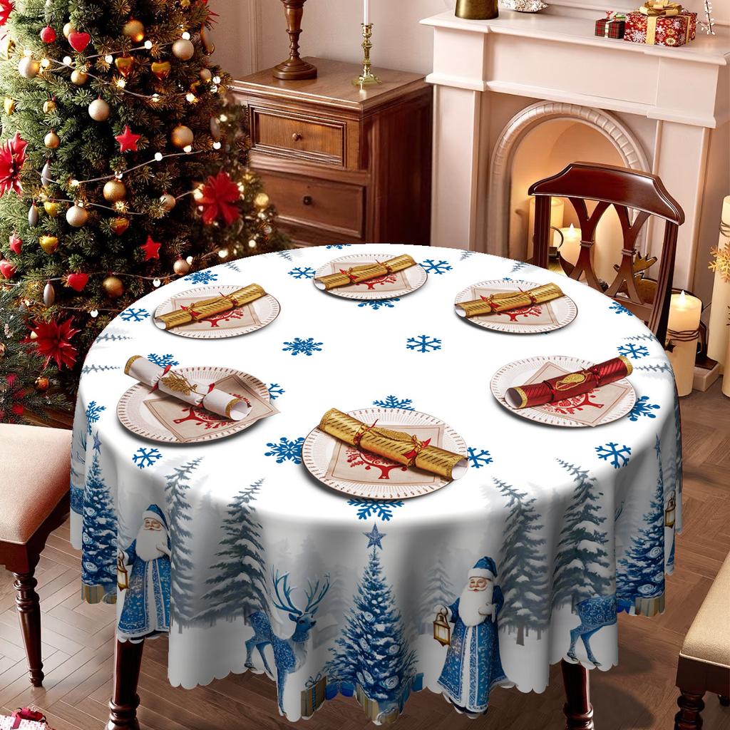 Christmas Themed Round Table Cloth, Santa Reindeer Long Tablecloth, Home Decoration Table Cloth