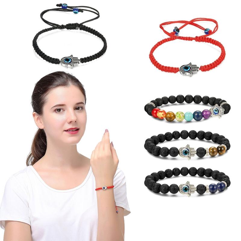6/9 Pcs for Evil Eye String Bracelets Hamsa Hand Hand-Woven Bracelet Adjustable Red/Black Rope Cord Thread Braided Brace