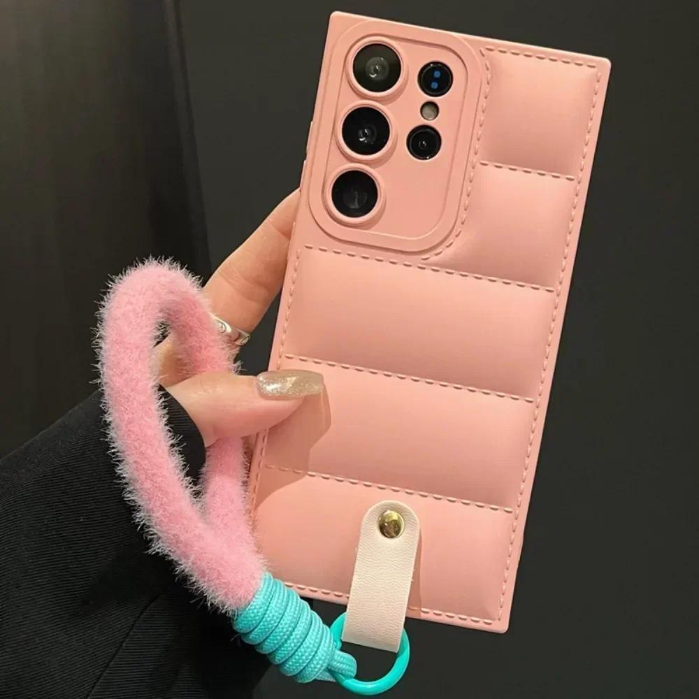 Wrist Strap Phone Case For Samsung  S26 S25 Ultra S24 S23 S21 S20 FE S22 Plus A16 A06 A55 A35 A25 A15 A05s A05 Down Jacket Style