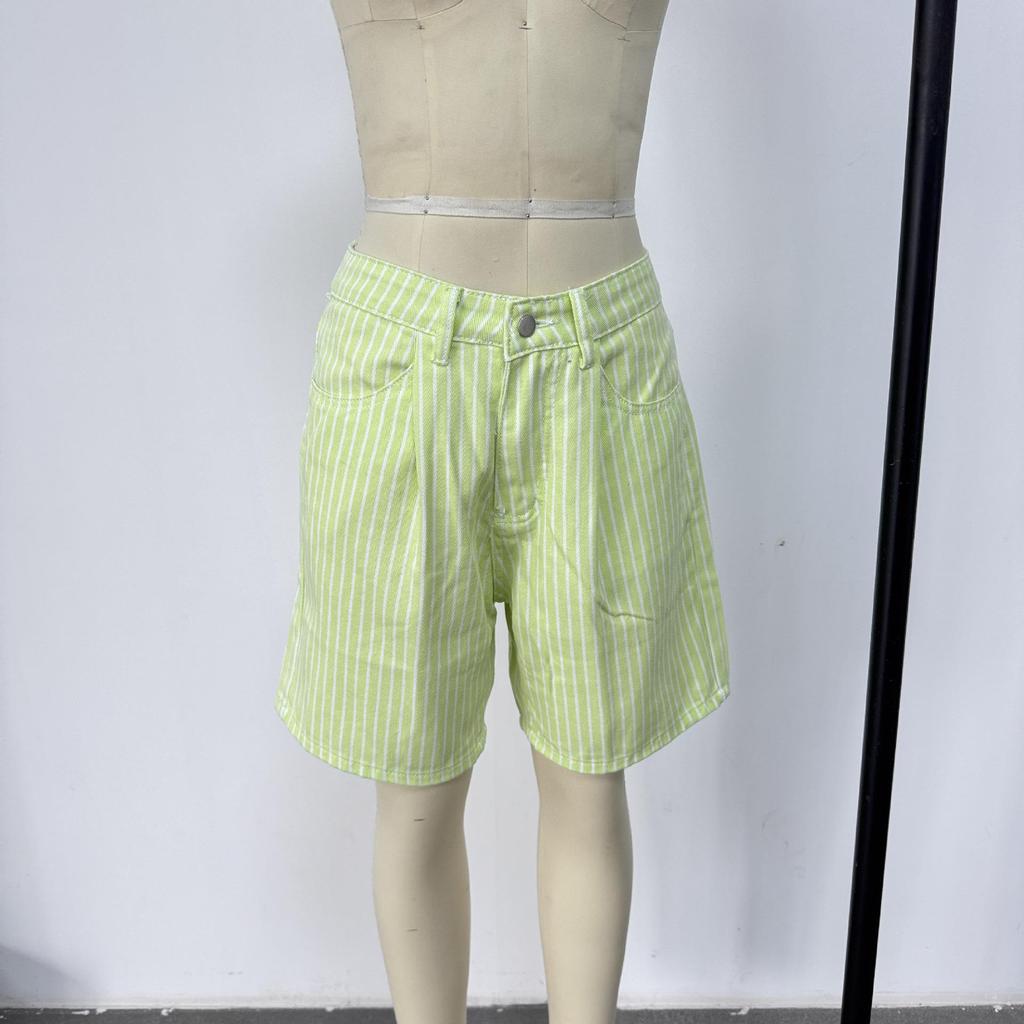 Women's High Waist Striped Plus Size Denim Shorts