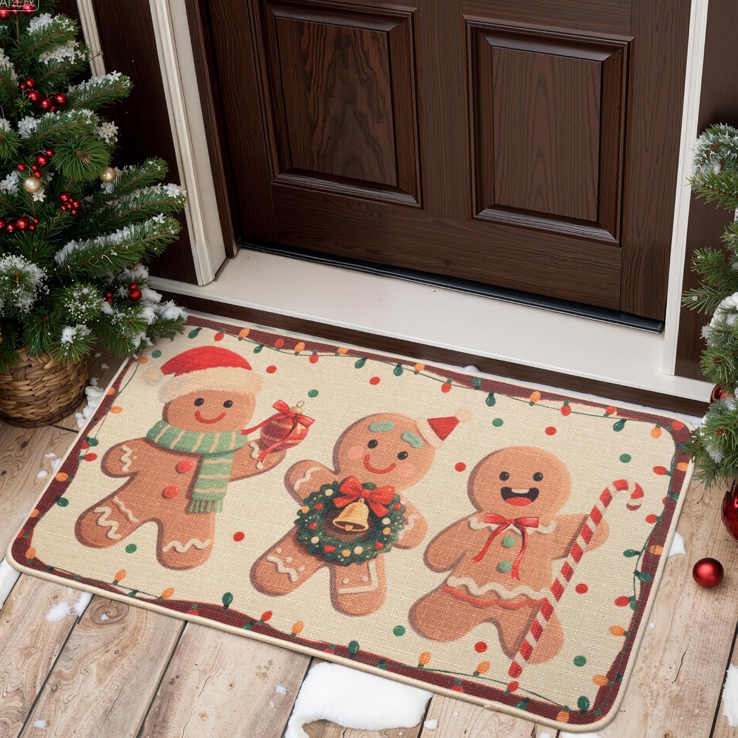 VIKAMA Cartoon Gingerbread Man Welcome Floor Mat Anti-slip Washable Outdoor-Indoor Entrance Rug Christmas Decoration 40x60cm 16x24inch