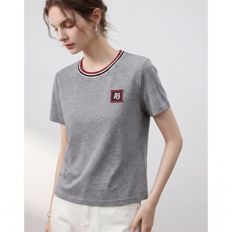 Demana Women s Contrast Rib Letter Patch T-Shirt S