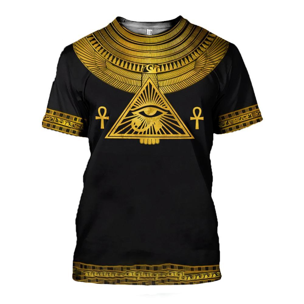 Trendig 3D Egyptisk Farao Tryckt T-shirt Sommar Casual Retro T-shirts Horus Öga Tryckt Herr Mode Oversized Kortärmad Topp