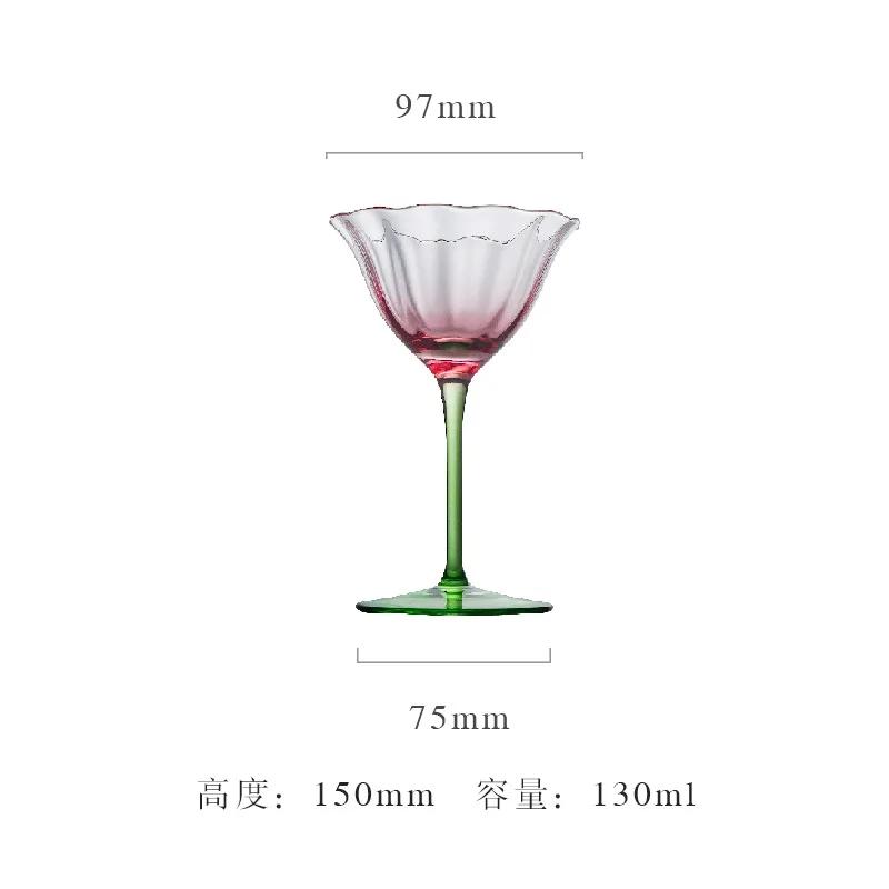Home Light Luxury Retro Vertical Stripes Flower Wine Glass Goblet Crystal Glass Pink Green Champagne Cup Cocktail Martini Cups