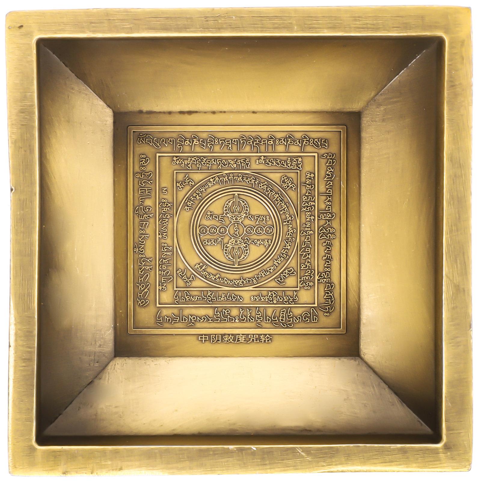 

Copper Incense Ash Container Offering Plate Temple Dish Retro Style Carved Pattern Multi-Use Buddhist Worship Dish Incense China Mainland