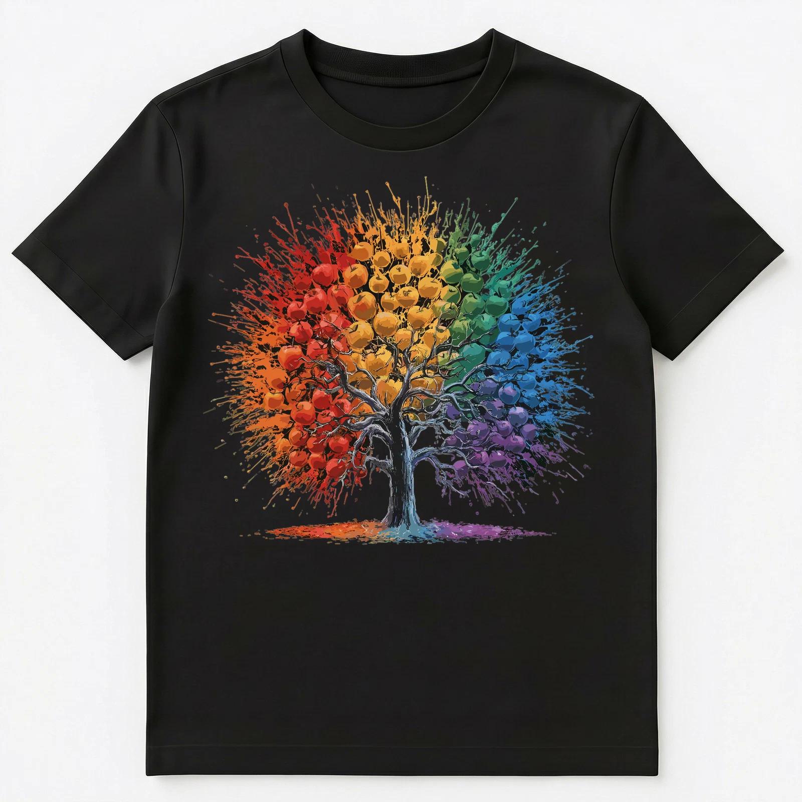 

Colorful Paint Splash Apple Tree Art Graphic Unisex T-Shirt 3XL