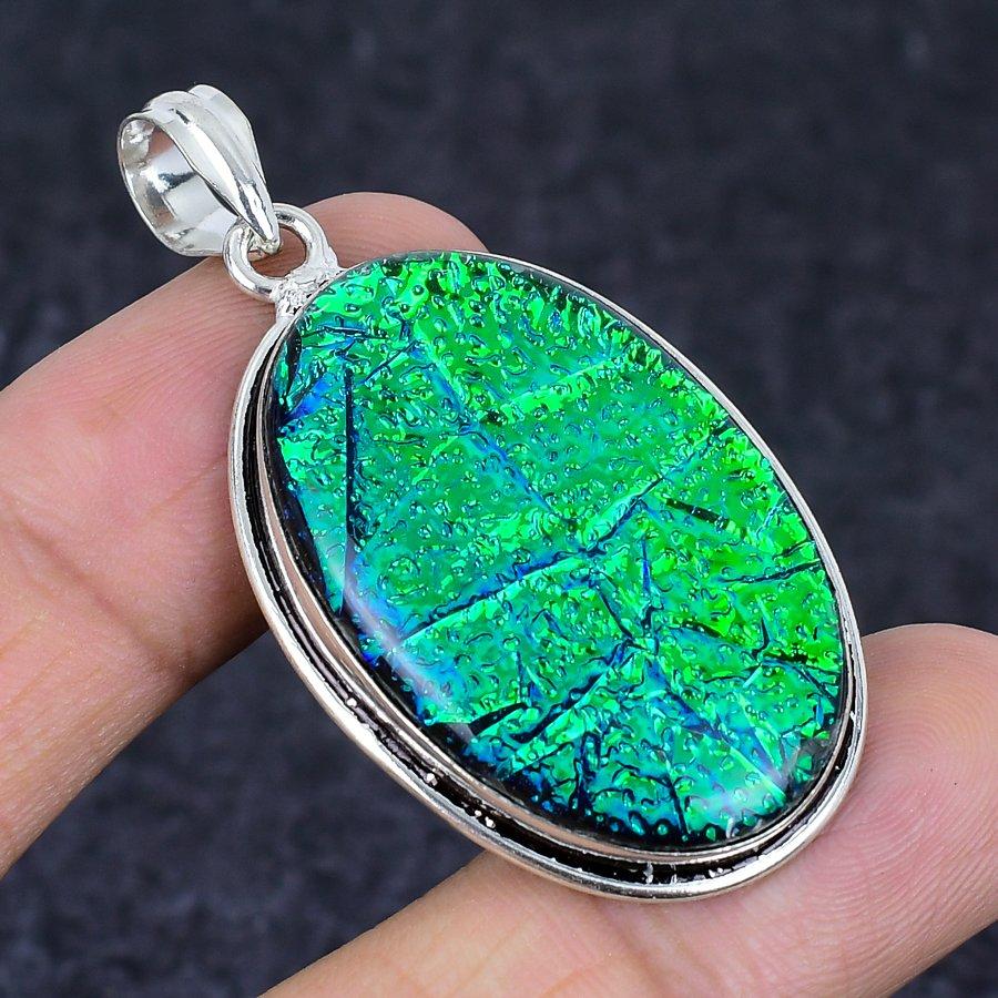 Green Triplet Opal Gemstone 925 Sterling Silver Jewelry Pendant 2.09"