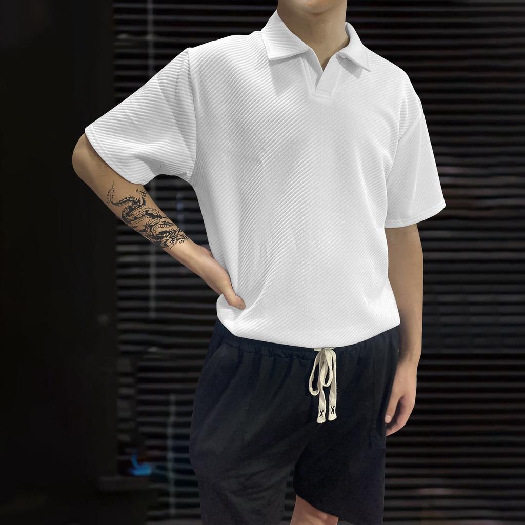 Herren Gestreift Einfarbig V-Ausschnitt Oberteile Herren Sport Kurzarmshirt