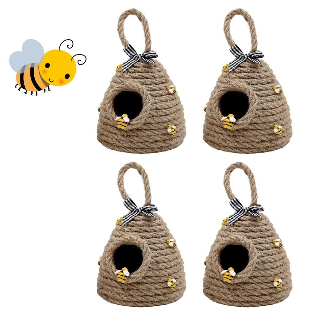 1/2/4Pcs Honeycomb Decoration Jute Rope Handmade Tiered Tray Hanging Decor Cute Honeycomb Bee Theme Party Shelf Garden Ornaments