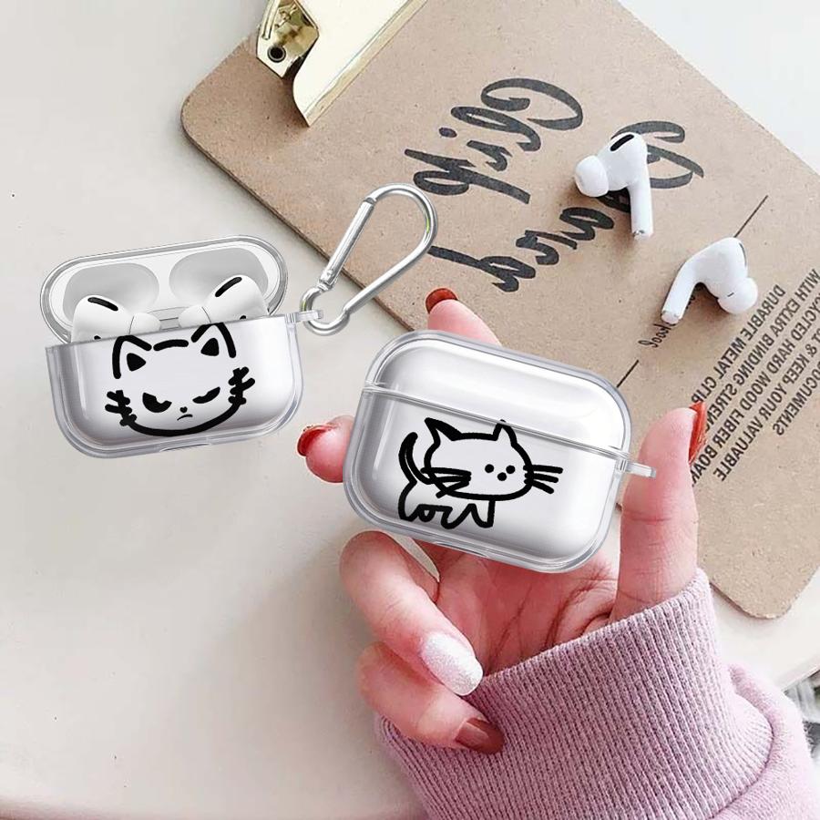 Cartoon Line Cat Case For Airpods Pro3 2 3 Pro2 4 Pro 1 Clear Earphone Cases Cover