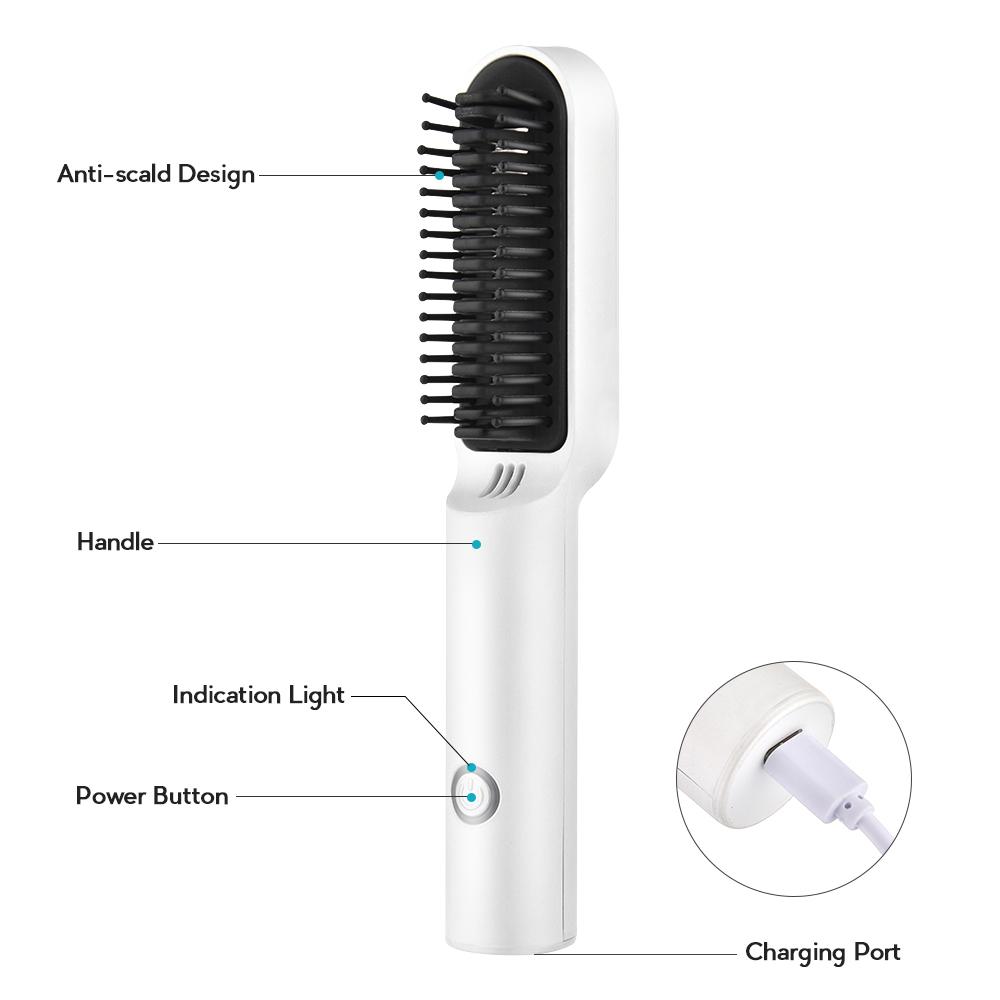 Wireless Heating Hair Comb Straightener Professional Men's Beard Flat Iron Ceramic Electric Hair Brushtool Salon Hair Styling Tool