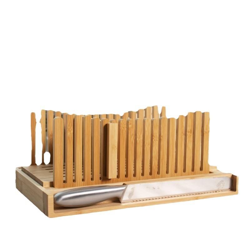 Foldable Bamboo Bread Slicer with Compartments for Home Kitchen