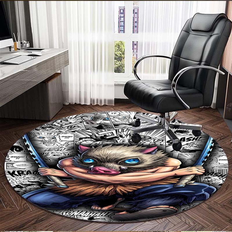 Demon Slayer Print Round Rug, Washable Floor Carpet, For Entryway Dorm Laundry Room Office Study, Home Decor Birthday Christmas Gift