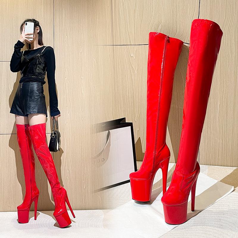 Fashion FHC 20CM Heel Sexy Pole Dance Shoes,Unisex Cosplay Thigh High Boots,Round Toe,Women Platform Botas,Red,Black,White,Custom Colors