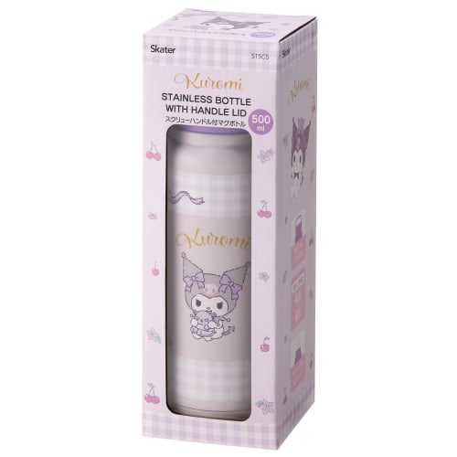 Skater Insulated Stainless Steel Mug Bottle, 500ml, with Screw Handle, Sanrio Kuromi Plush Hug, STSC569508