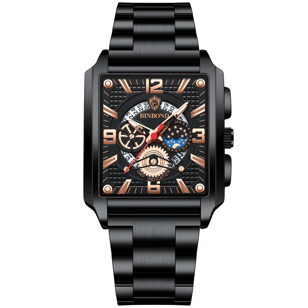 Binbond Men's Retro Multifunctional Waterproof Luminous Square Calendar Watch