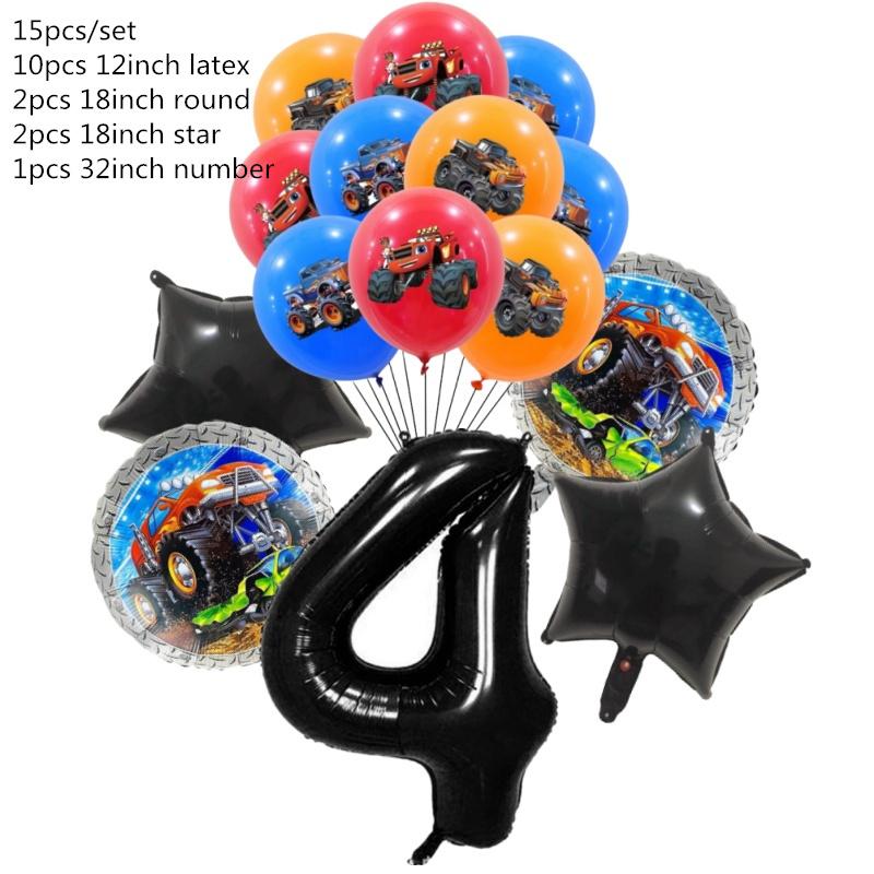 15Pcs Monster Truck Balloon Car Themed Birthday Foil Ballons Dump Truck Helium Balloon Boy Birthday Party Decor Supplies