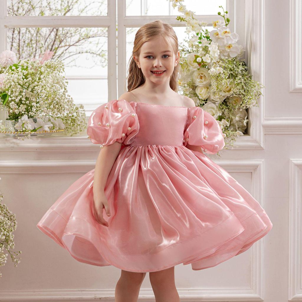 Girls' Cross-Shoulder Princess Dress: Puffy Skirt for Birthdays, Flower Girl, Wedding Banquet