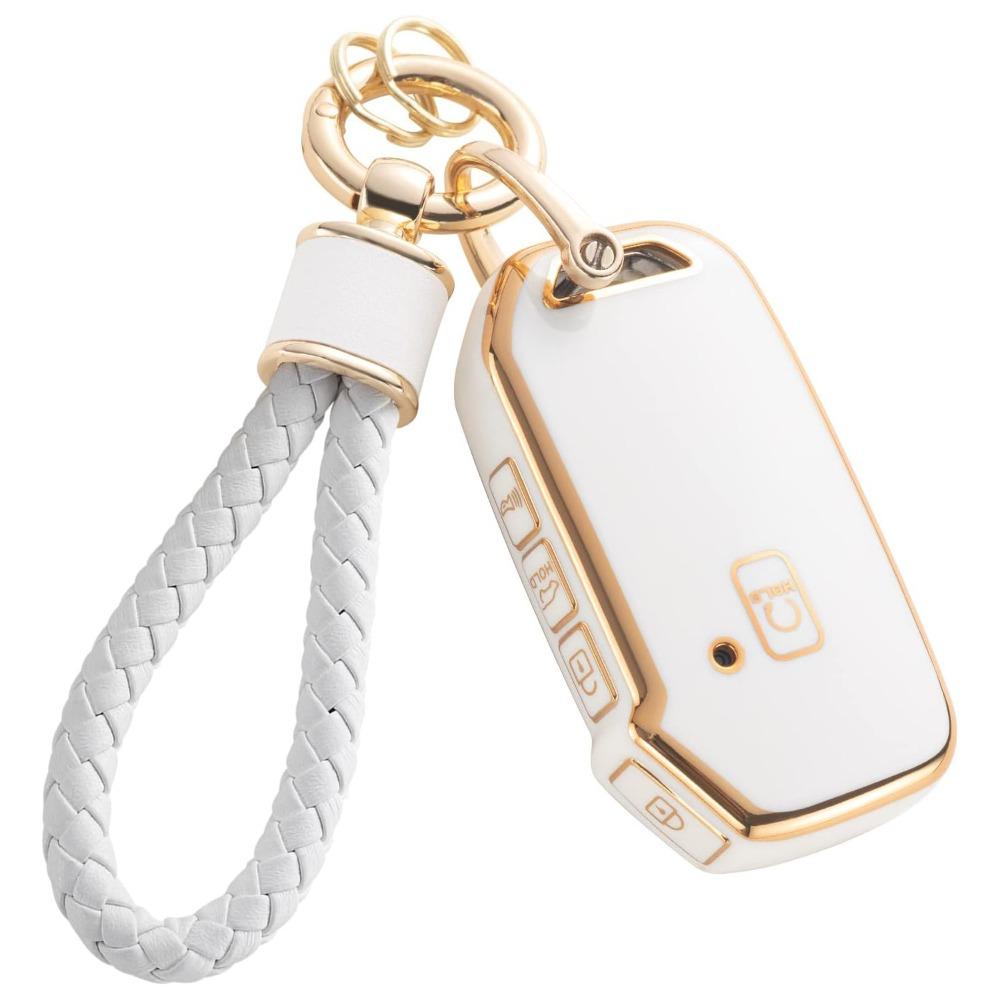 

Чехол для ключа автомобиля с золотой каймой, белый чехол для ключа C5, держатель для брелока с брелком для Kia