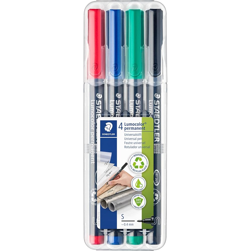 Staedtler STD313WP4A6 Permanent Pens, Lumo Color, Ultra Fine Writing, 4 Colors