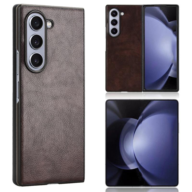 

For Samsung Galaxy Z Fold6 5G Case Litchi Texture PU Leather+PC Phone Cover Brown