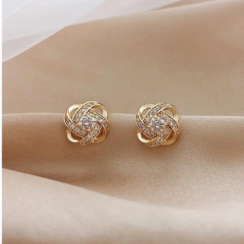 New Exquisite Shiny Zircon Heart Flower Earrings Korean Elegant Square Geometric Crystal Earrings for Women Fashion Zircon Gift