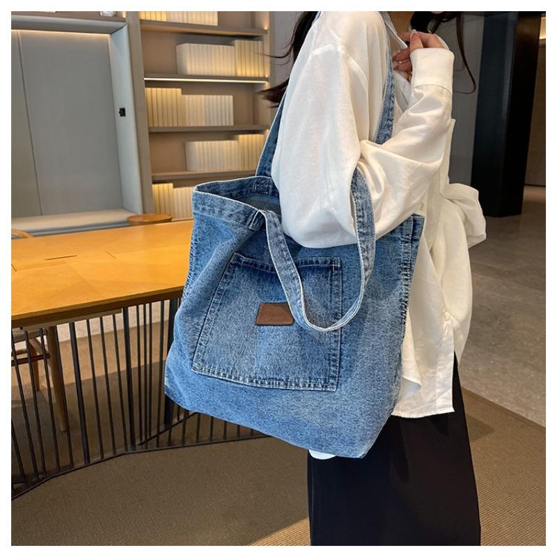 Lässige gewaschene Denim-Tasche 2025 Neu Geprägte Schriftzug-Textur