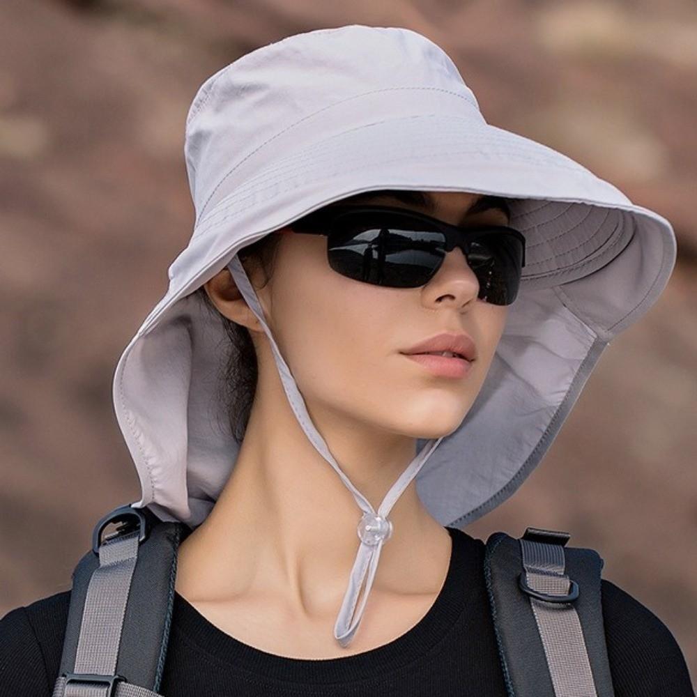 Solid Color Sun Protection Hat with Neck Cover Fisherman Hat Simple Wide Brim Sun Hat Male