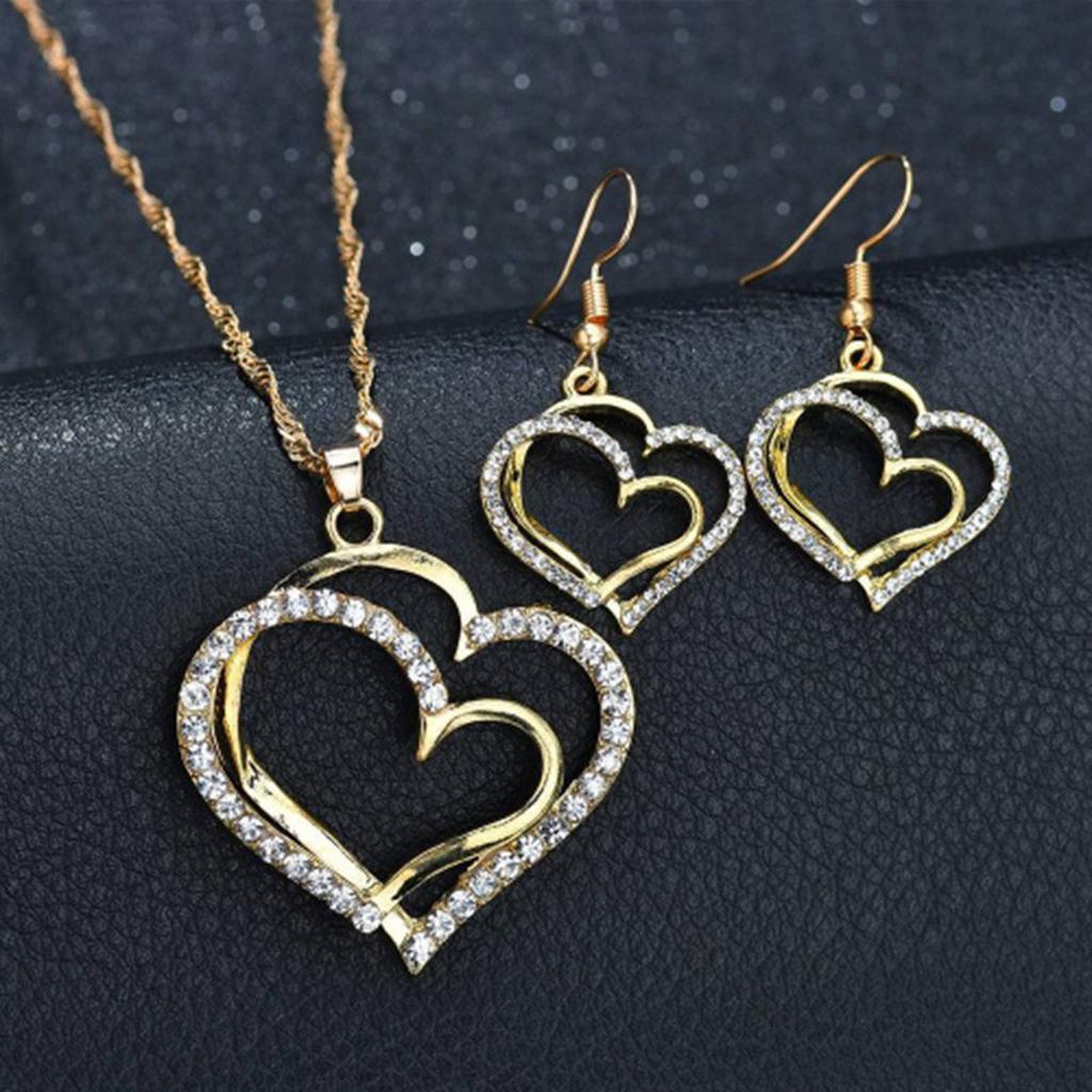 Ladies' Fashion Design Sense Peach Heart Inlaid with Rhinestones Necklace Earrings Zircon Set Wedding Party Holiday Gift