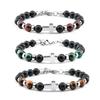 Herren Armband aus Edelstahl 8mm mit mattiertem Tigerauge & schwarzem Achat Kreuz - Verstellbar