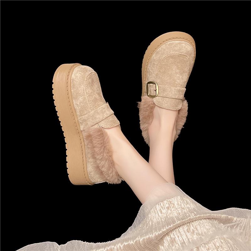 Women's soft elastic thick soles heightening winter fur one warm anti-cold padded snow boots non-slip wear casual sports cotton boots fur shoes