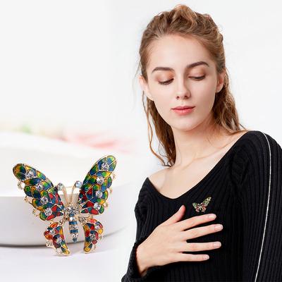 Fashion Enamel Rhinestone Butterfly Brooch Pin Alloy Colorful Drop Brooch Accessories