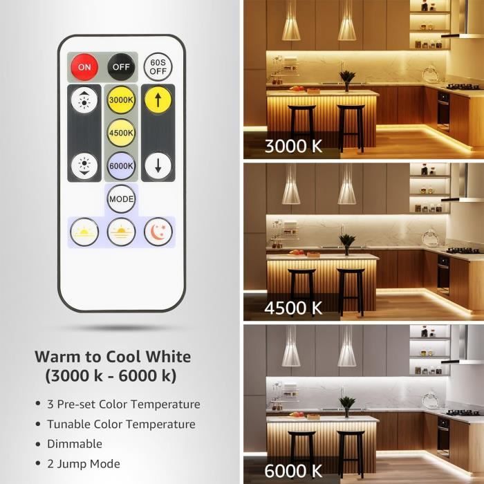 Lepro ruban led 5m,bande led lumière blanche tunable dimmable avec télécommande